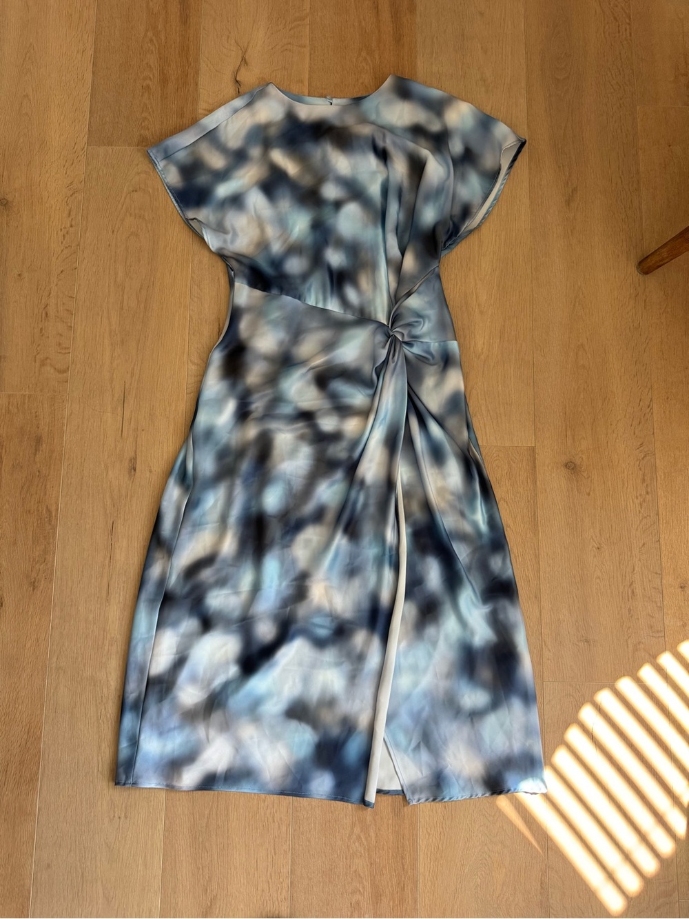 Zara Blue Marble-Print Midi Dress with Twist Detail